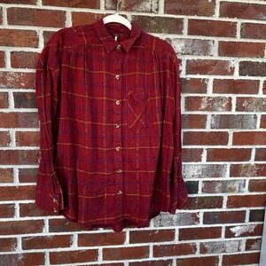Free People Womens XS Plaid Button Down Shirt Top Long Sleeve Red oversized
